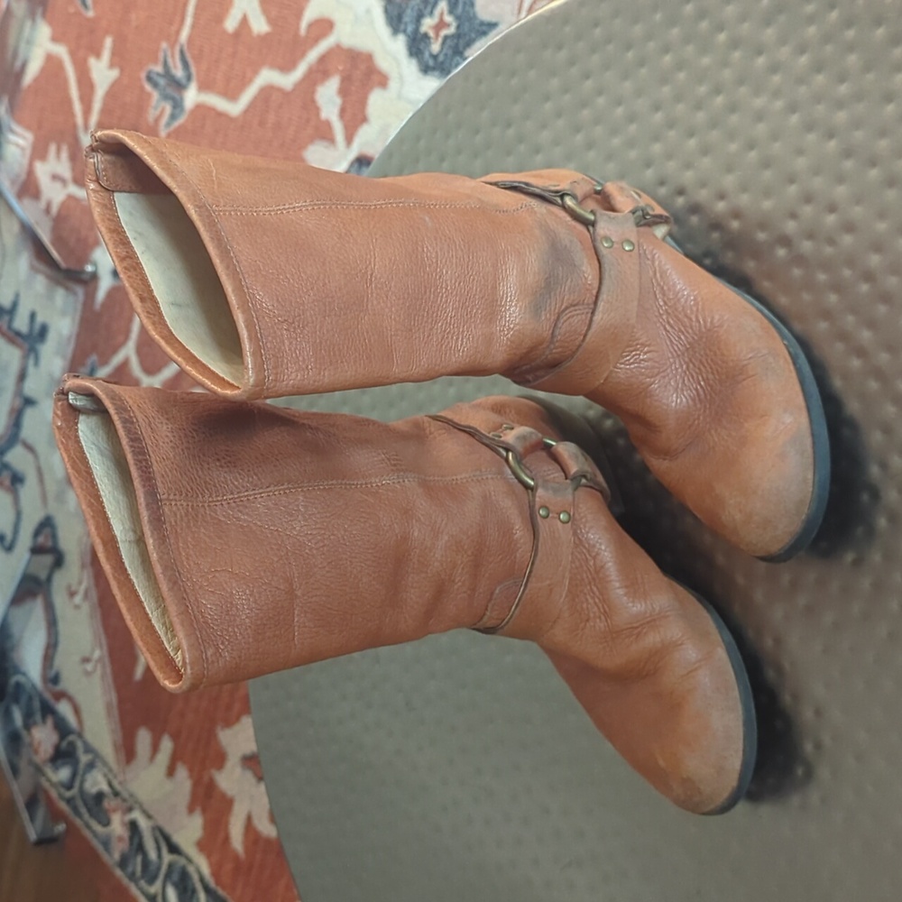Girl's Small Frye Harness Tan Leather Boots